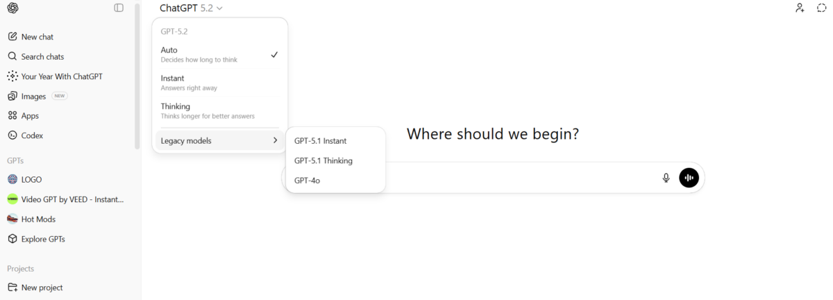 ChatGPT 5.2 screen capture
